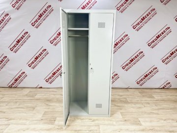 Шкаф металлический гардеробный двухсекционный, 1700х800х500, серый с лавкой