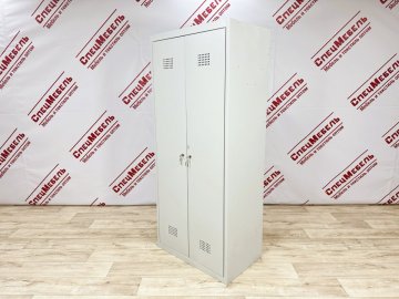 Шкаф металлический гардеробный двухсекционный, 1700х800х500, серый с лавкой