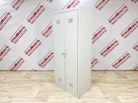 Шкаф металлический гардеробный двухсекционный, 1700х800х500, серый с лавкой